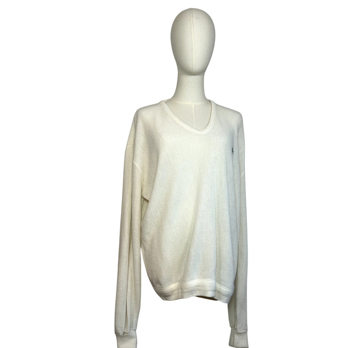 VTG 70s Izod Lacoste XL White V-Neck Pullover Sweater Preppy Retro Sportswear