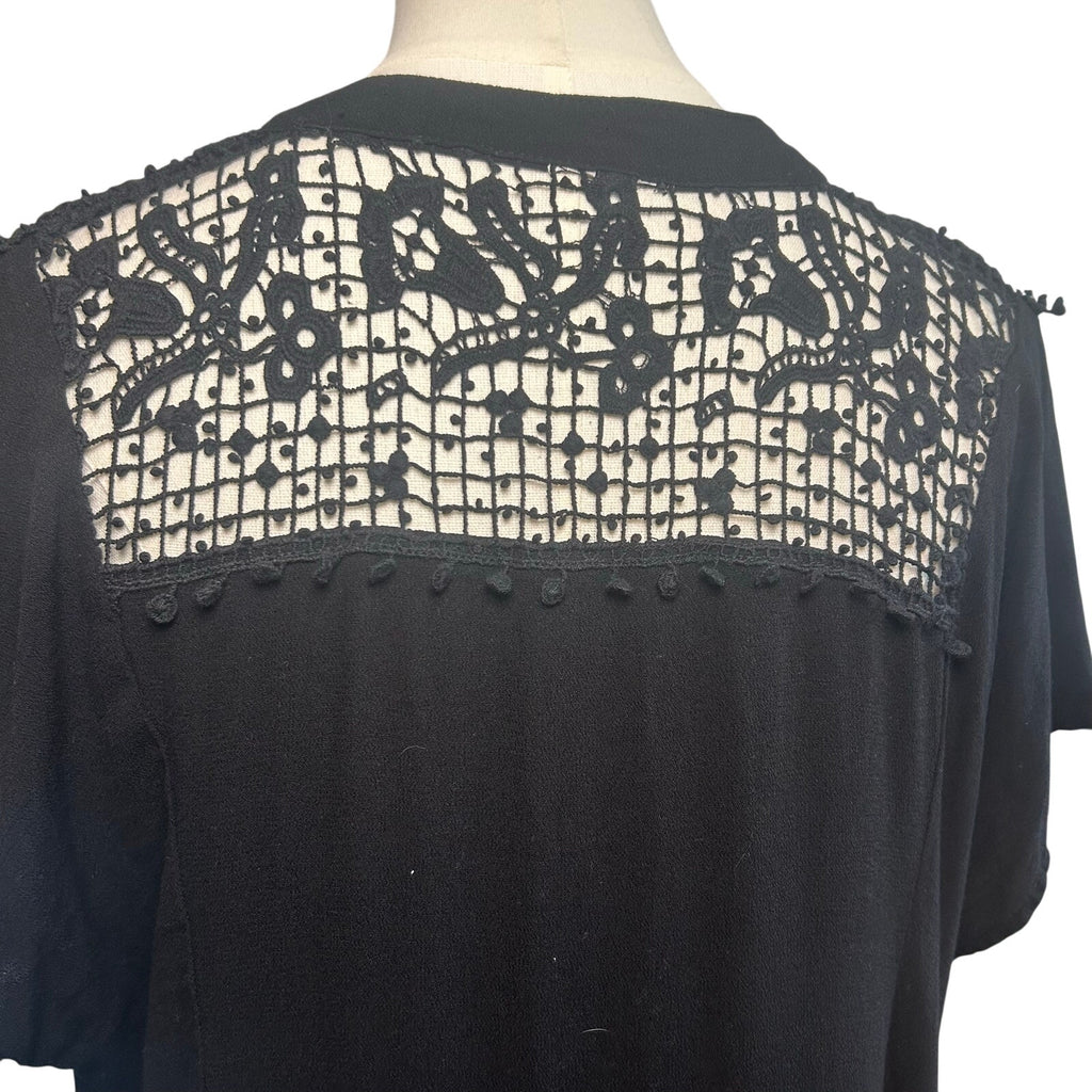 Black Boho Lace Mini Dress Plus Size 2X Lace Casual Pocket Indie Minimalist Twee