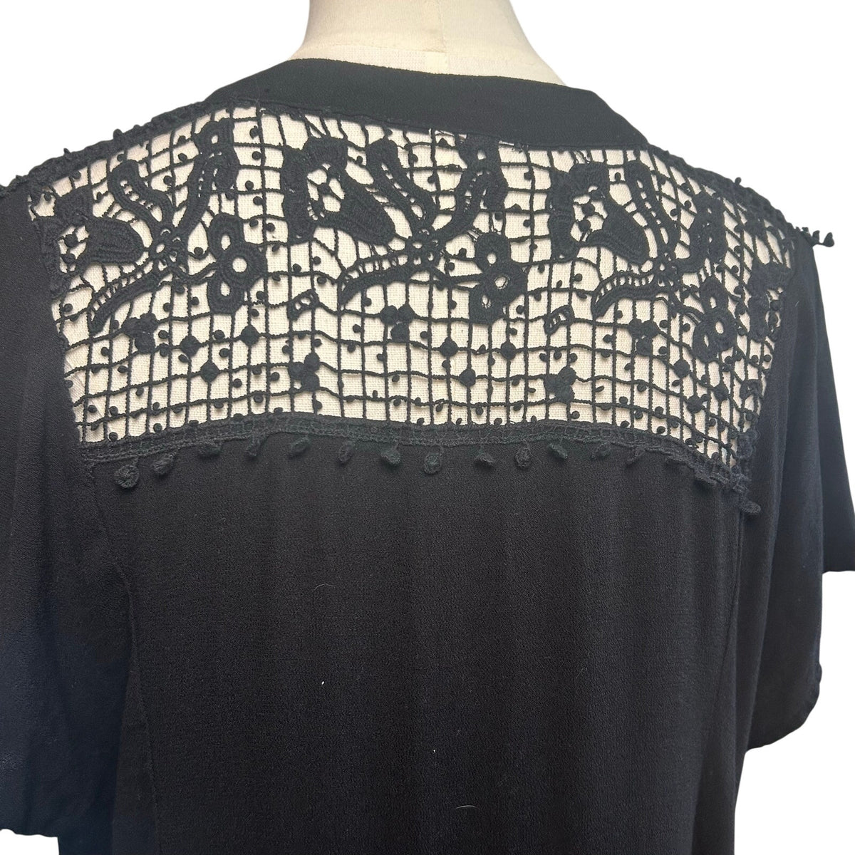 Black Boho Lace Mini Dress Plus Size 2X Lace Casual Pocket Indie Minimalist Twee