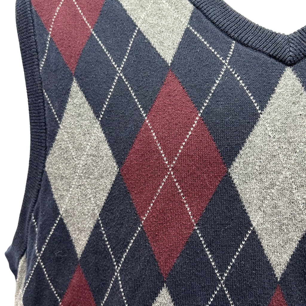 Chaps L Blue Argyle Cotton Knit V-Neck Sweater Vest Preppy Dark Academia