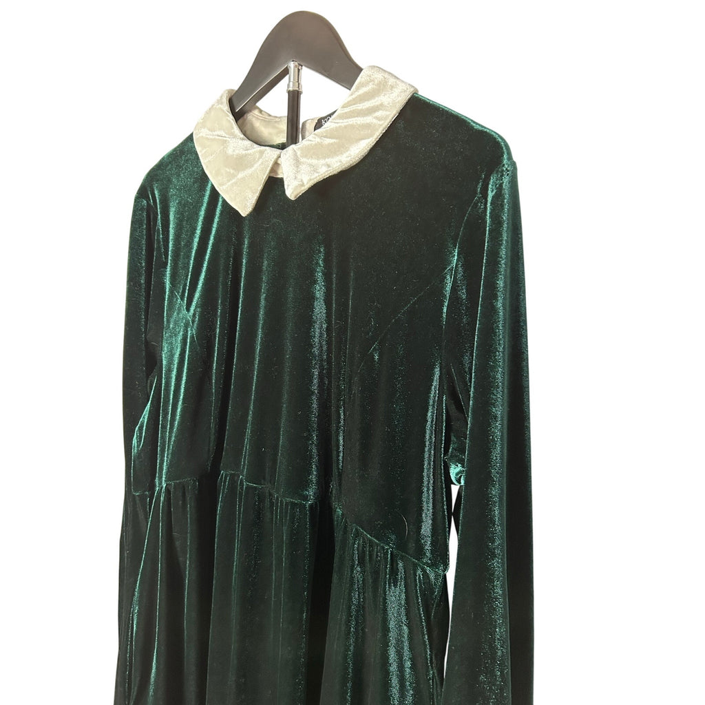 KOJOOIN Green Velvet Peter Pan Collar Dress 2XL Long Sleeve Pockets Dark Morii