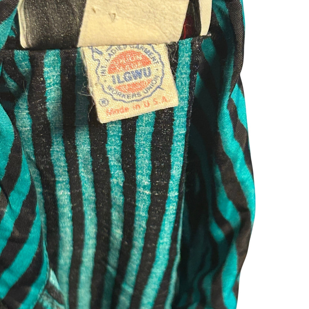 VTG 80s Scarlett Green Black Striped Rayon Midi Dress S Retro Boho Whimsigoth
