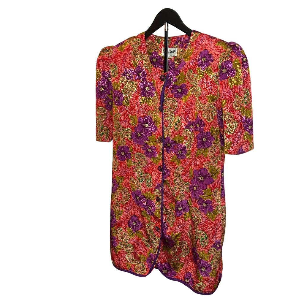 VTG CH Cheminee Tunic Top Purple Red Floral Size 16 80s Maximalist Glam Boho