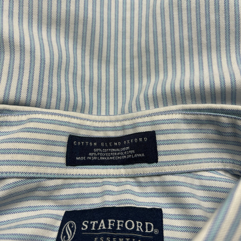 VTG Y2K Stafford White Blue Pinstripe Oxford Short Sleeve Size 16 Utility Basics