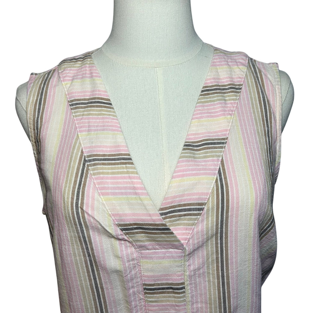 Sonoma Pink Brown Striped Dress Pockets PL Cottage Utility Minimalist Coastal