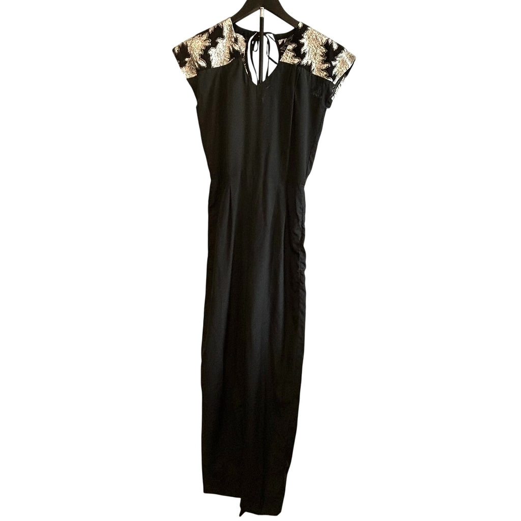 VTG Silver Black Metallic Leaf Brocade Jumpsuit and Matching Cropped Jacket Set