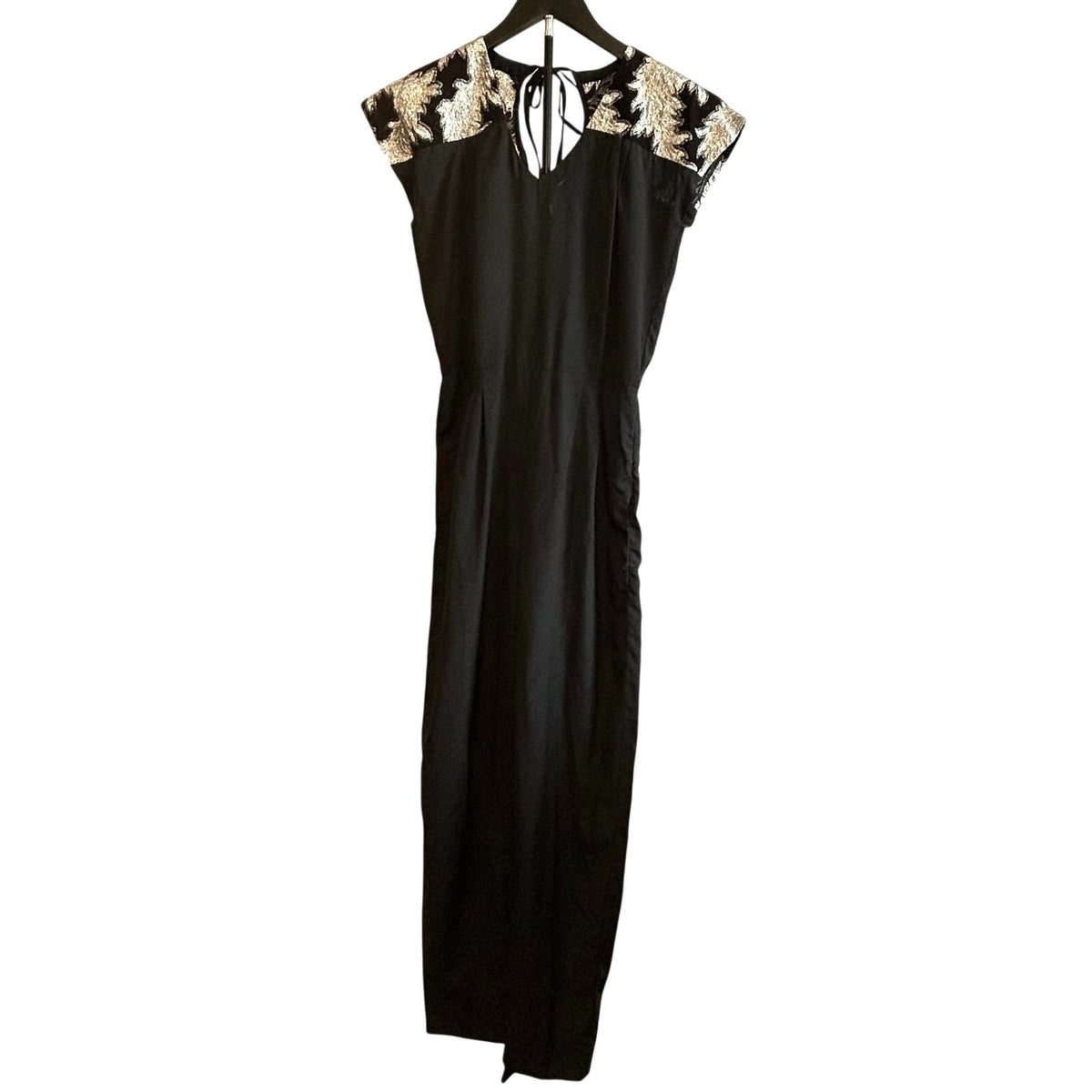 VTG Silver Black Metallic Leaf Brocade Jumpsuit and Matching Cropped Jacket Set