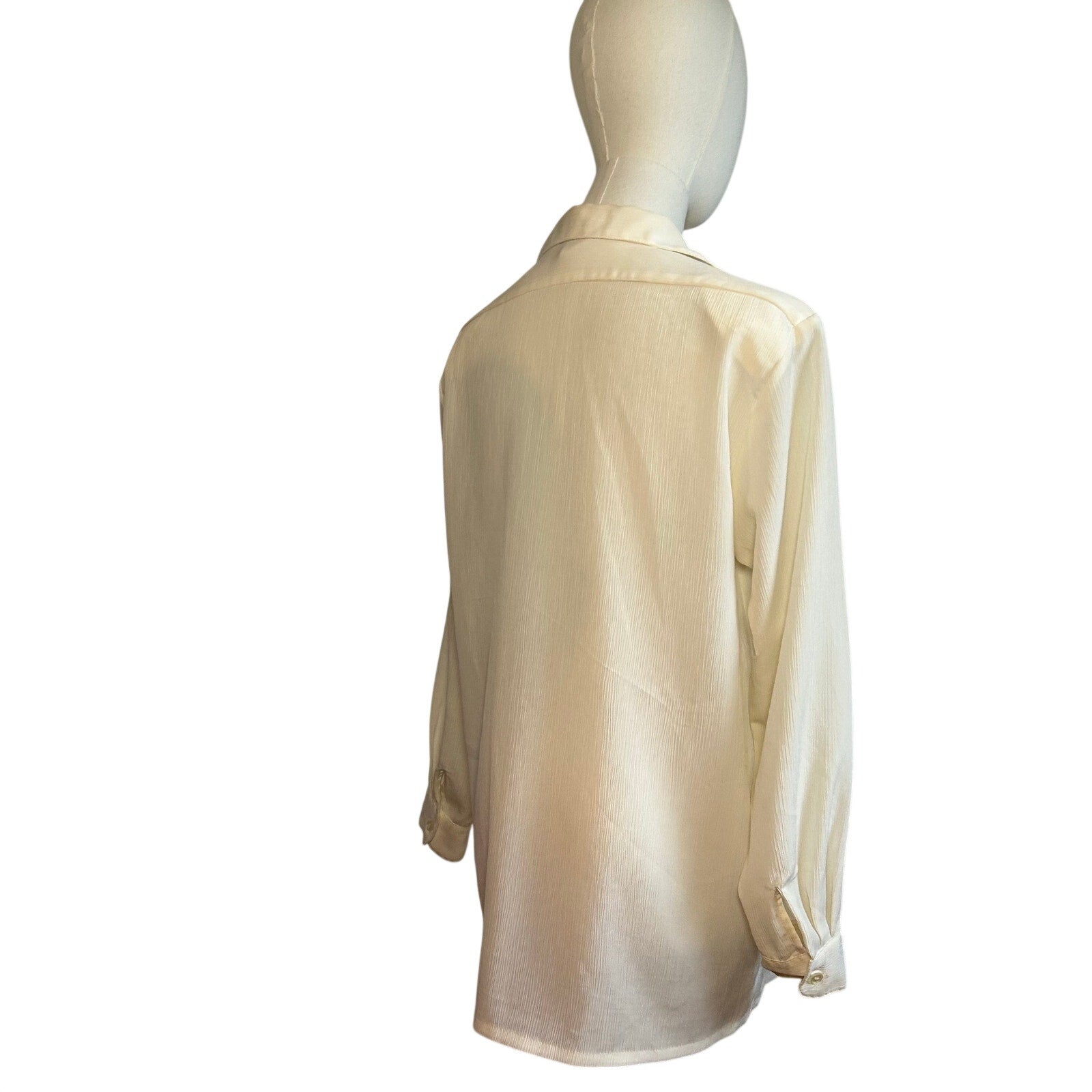 VTG 80s Kathie Lee White Button Up L Blouse Secretary Retro Preppy Minimalist