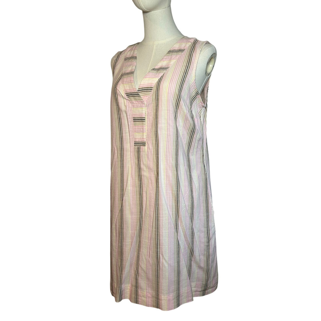 Sonoma Pink Brown Striped Dress Pockets PL Cottage Utility Minimalist Coastal