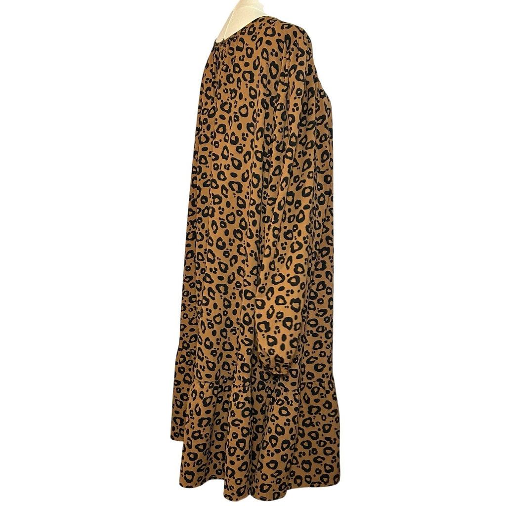Ava & Viv Animal Print Ruffle Midi Dress Plus 2X Whimsigoth Boho Retro Cheetah