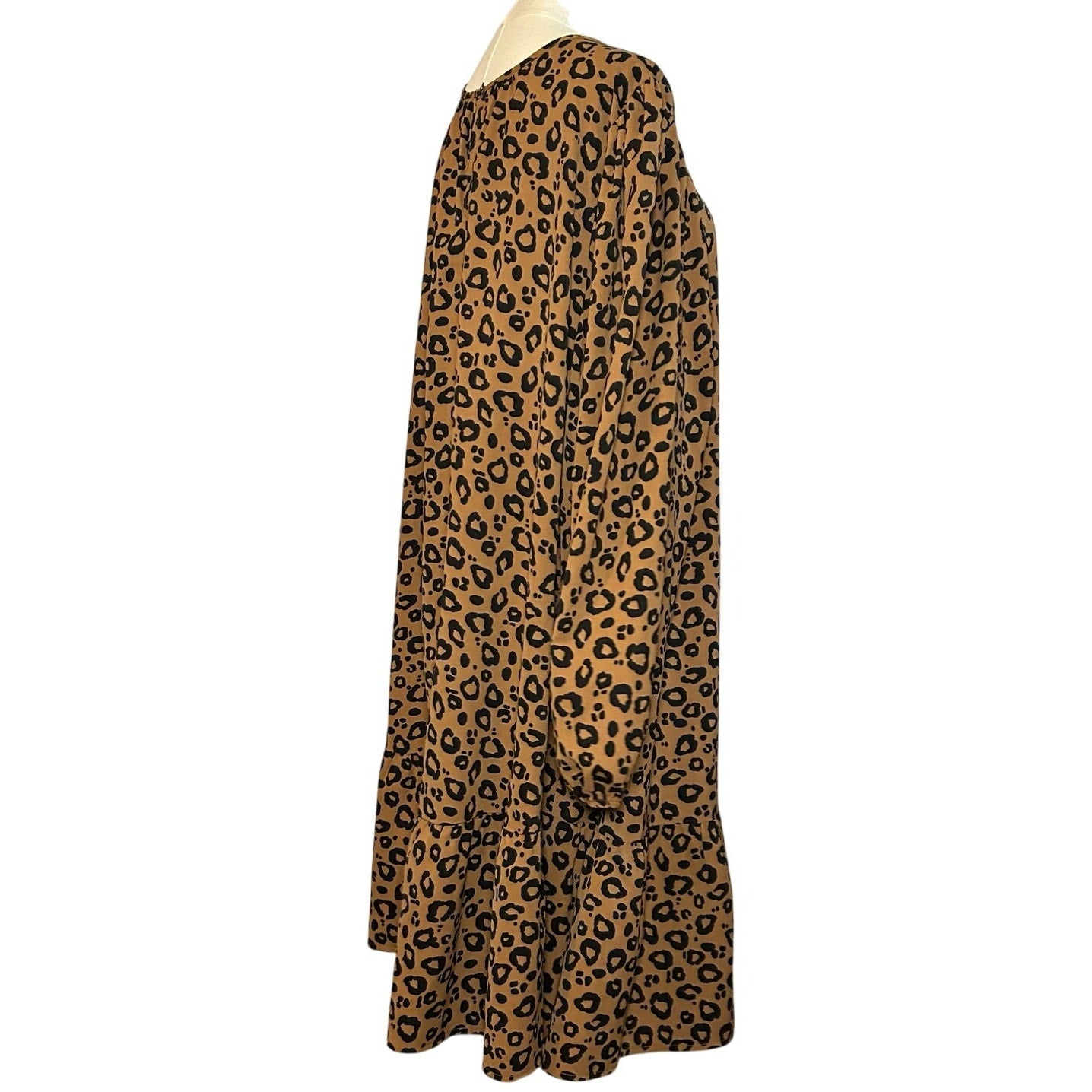 Ava & Viv Animal Print Ruffle Midi Dress Plus 2X Whimsigoth Boho Retro Cheetah