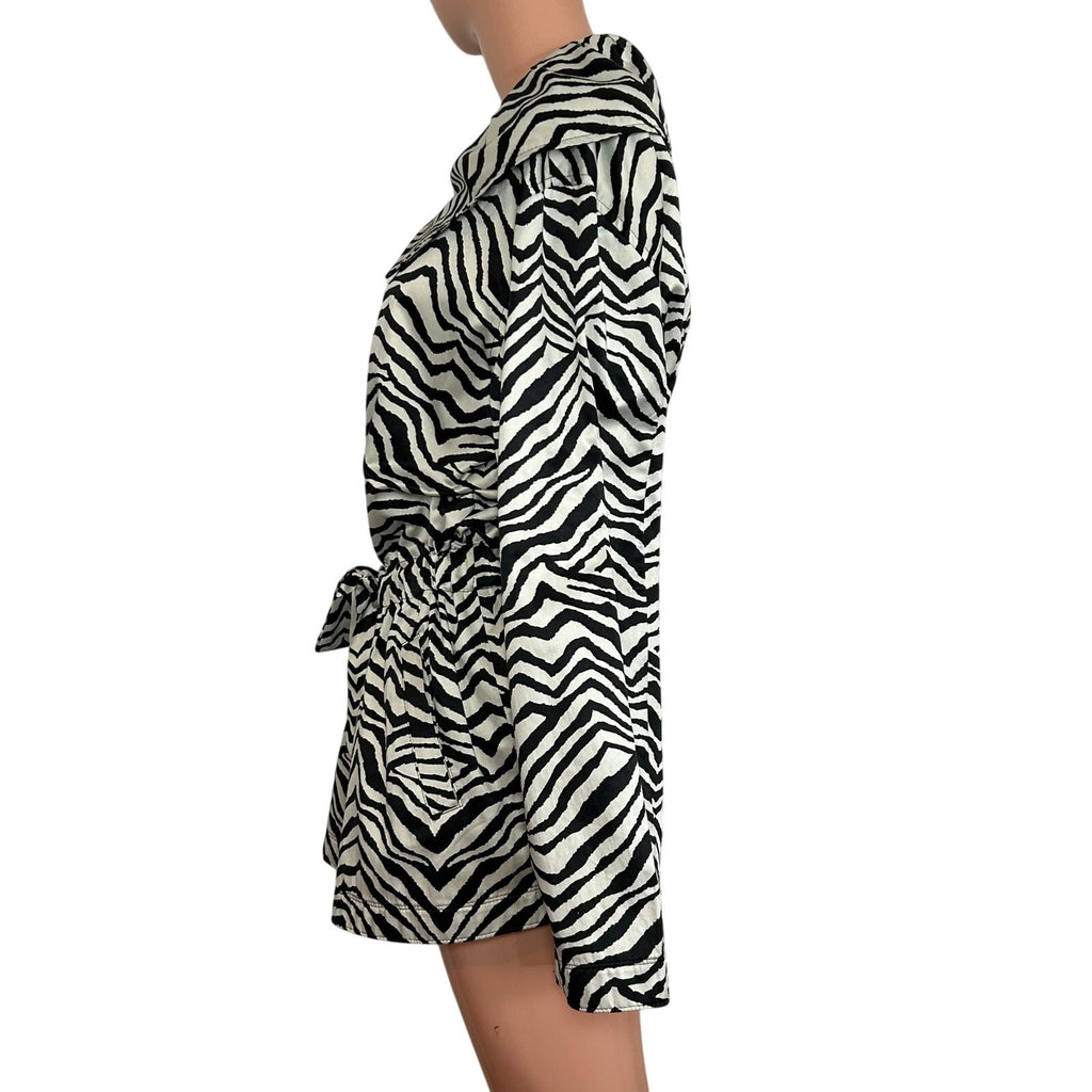 VTG Y2K Dana Buchman Zebra Print Trench Jacket  XL Maximalist Animal Pockets