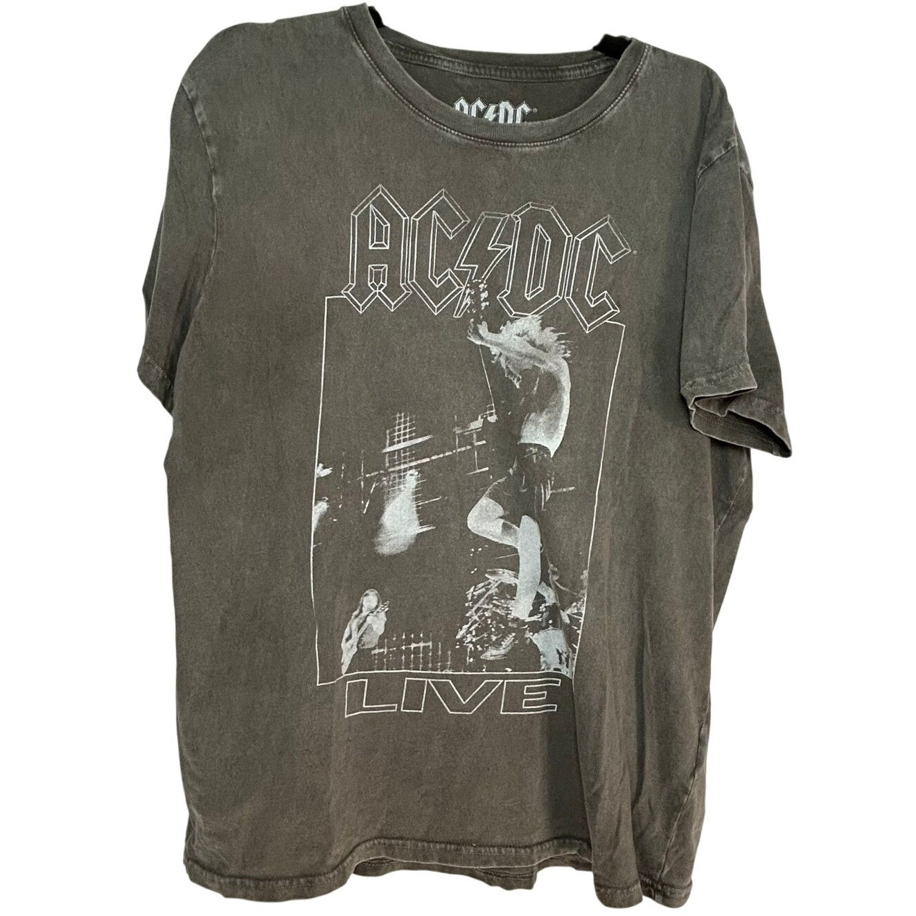 AC/DC Live Graphic Band Tee Lucky Brand Charcoal Gray Faded Rock T-Shirt XL