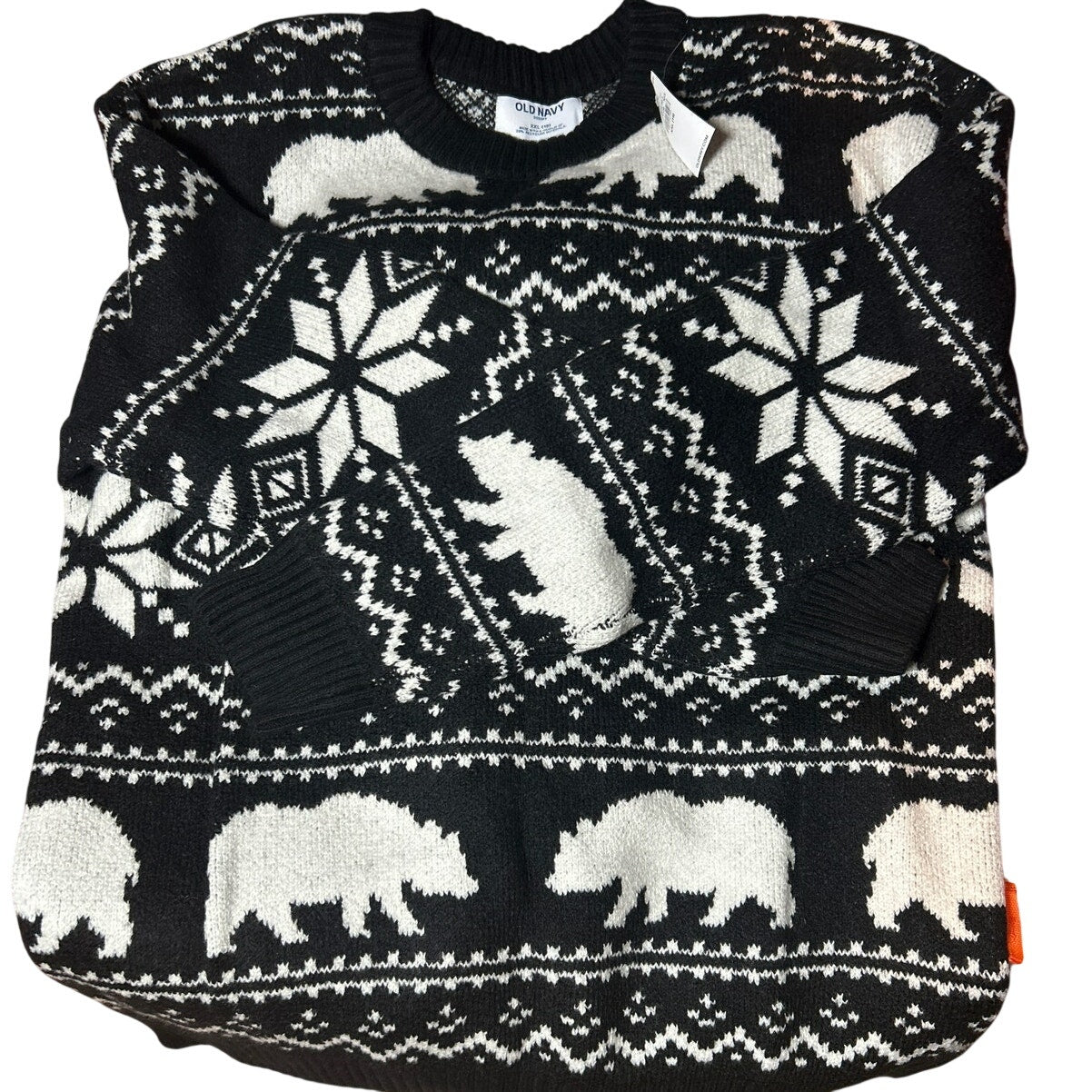 NWT Old Navy Boys Oversized Fair Isle Knit Sweater Bear Pattern Black White XXL