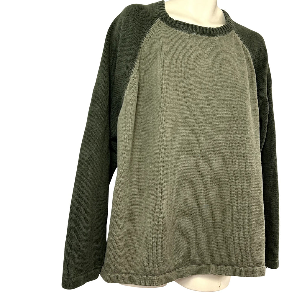 Eddie Bauer 2XL Green Dolman Sleeve Cotton Gauge Sweater Casual Basic Monochrome