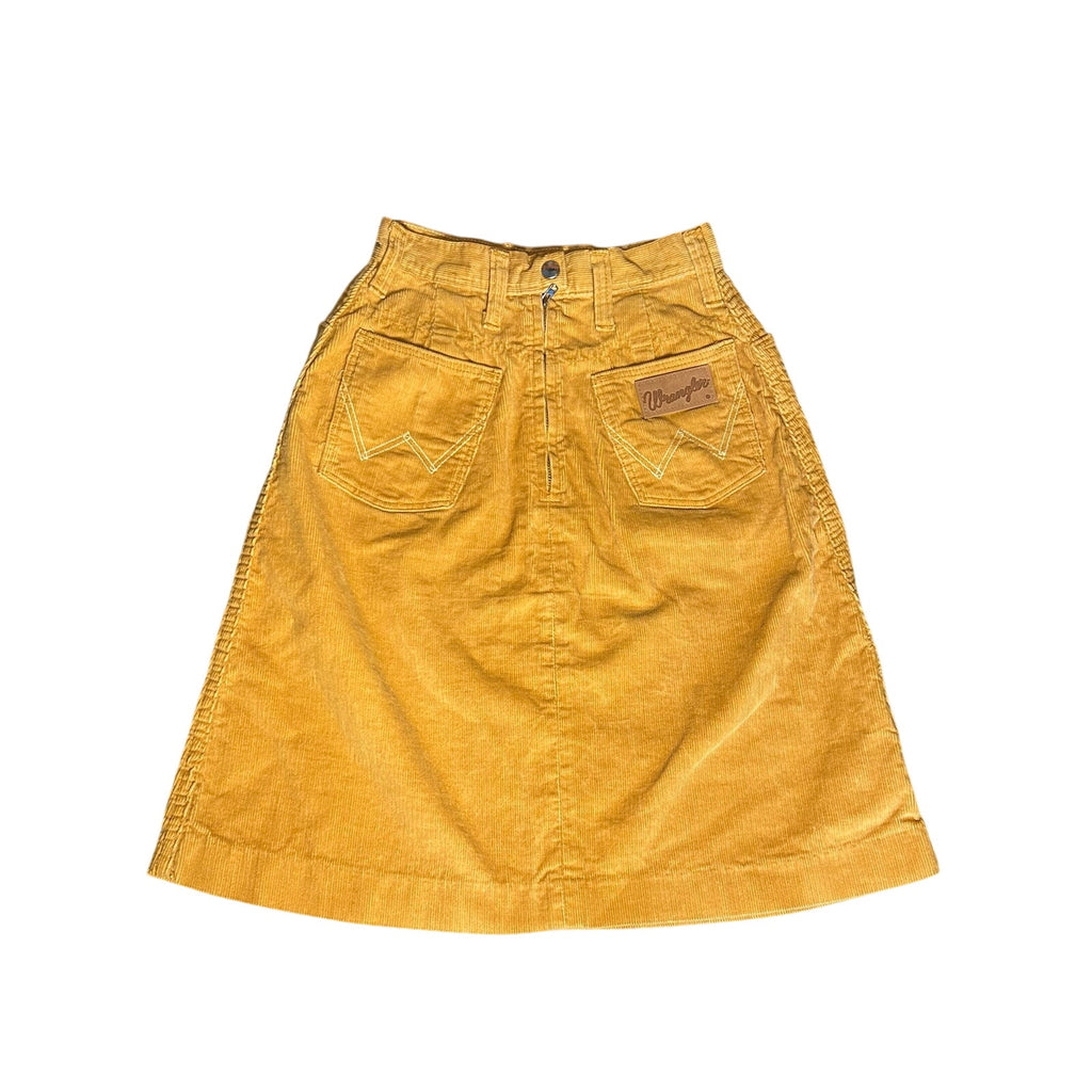 VTG 70s Wrangler Mustard Gold Corduroy Mini Skirt Petite XXS Western Boho Retro