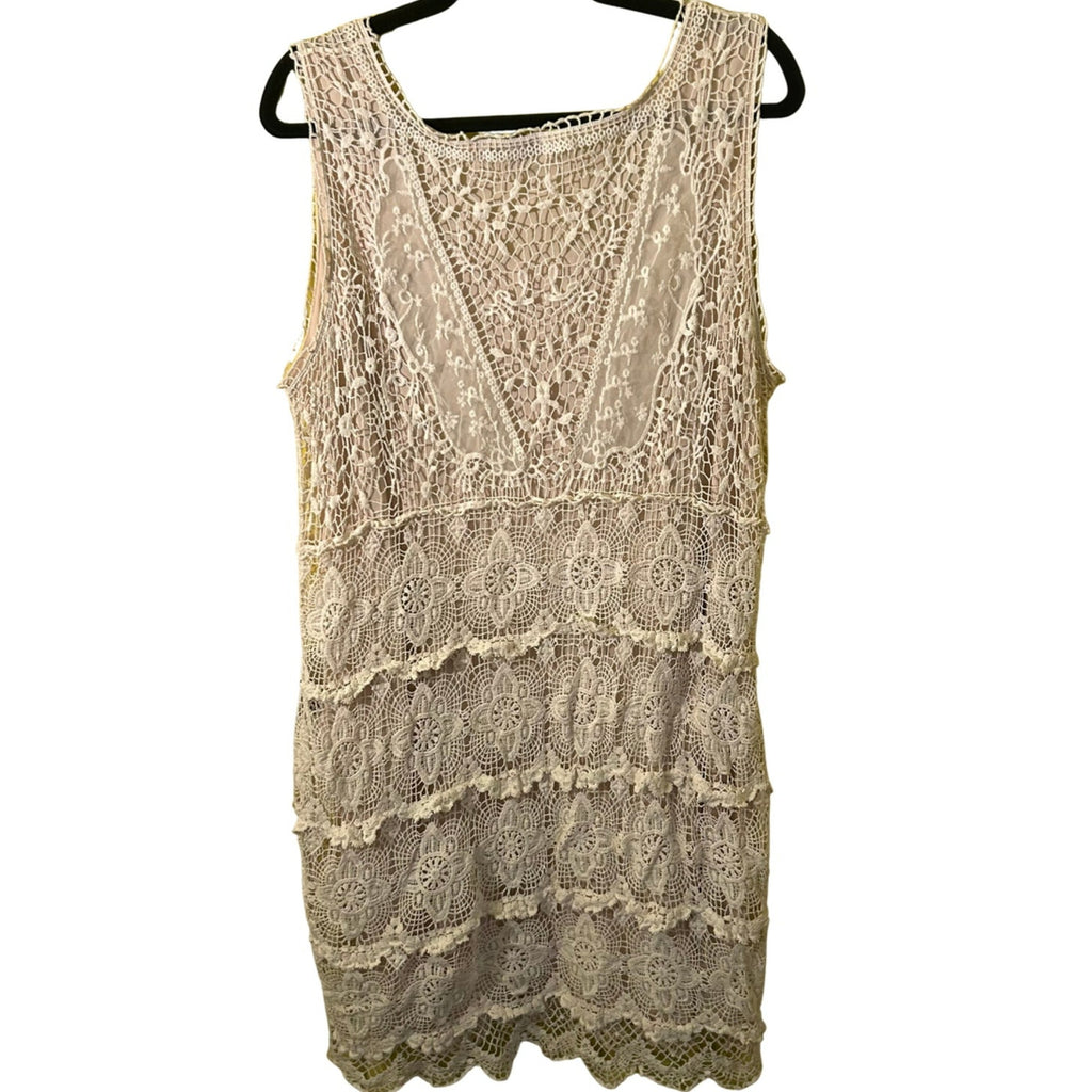JLo Collection Lace Mini Dress Womens XL Cream Boho Y2K 2010s Whimsygoth