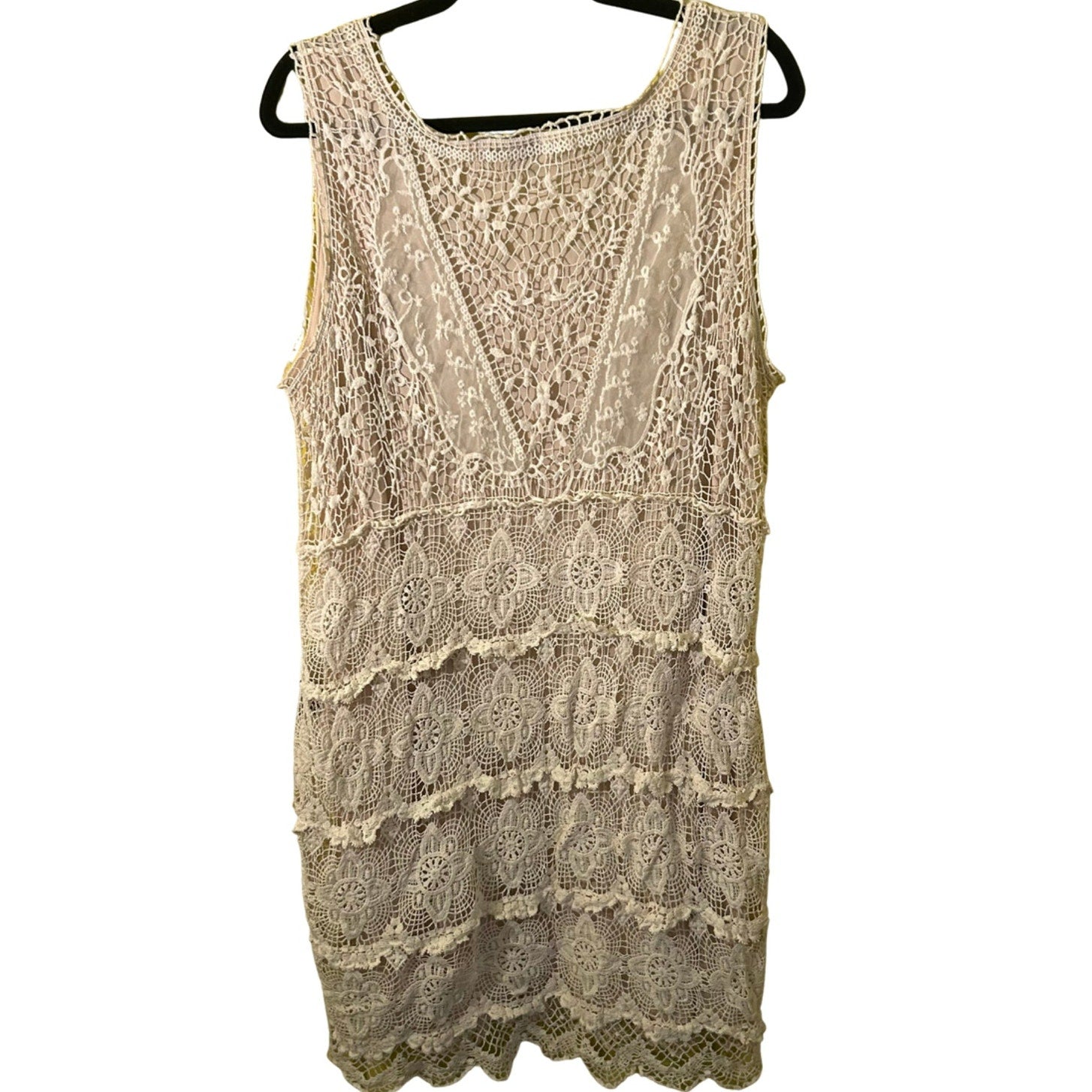 JLo Collection Lace Mini Dress Womens XL Cream Boho Y2K 2010s Whimsygoth