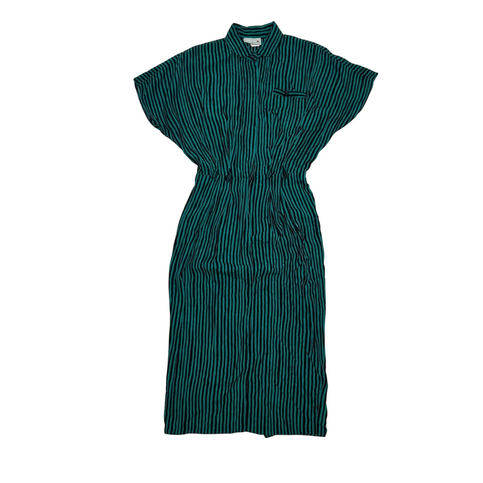 VTG 80s Scarlett Green Black Striped Rayon Midi Dress S Retro Boho Whimsigoth