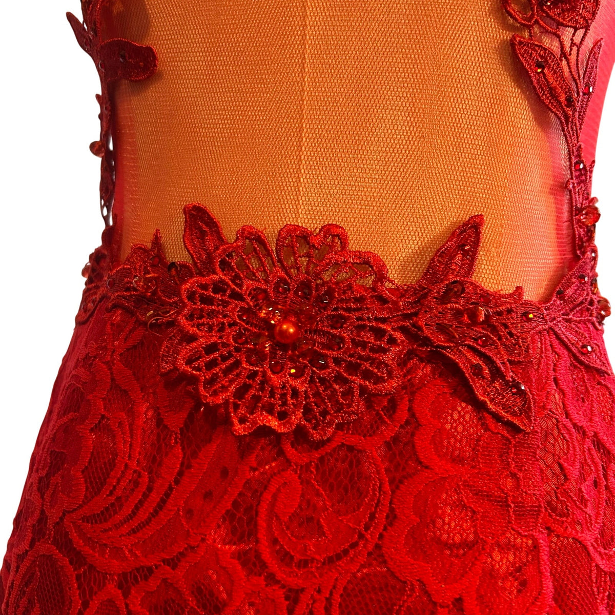 Swing Red Floral Guipure Lace Illusion Gown Size 6 Beaded Prom Gala Dress Wear