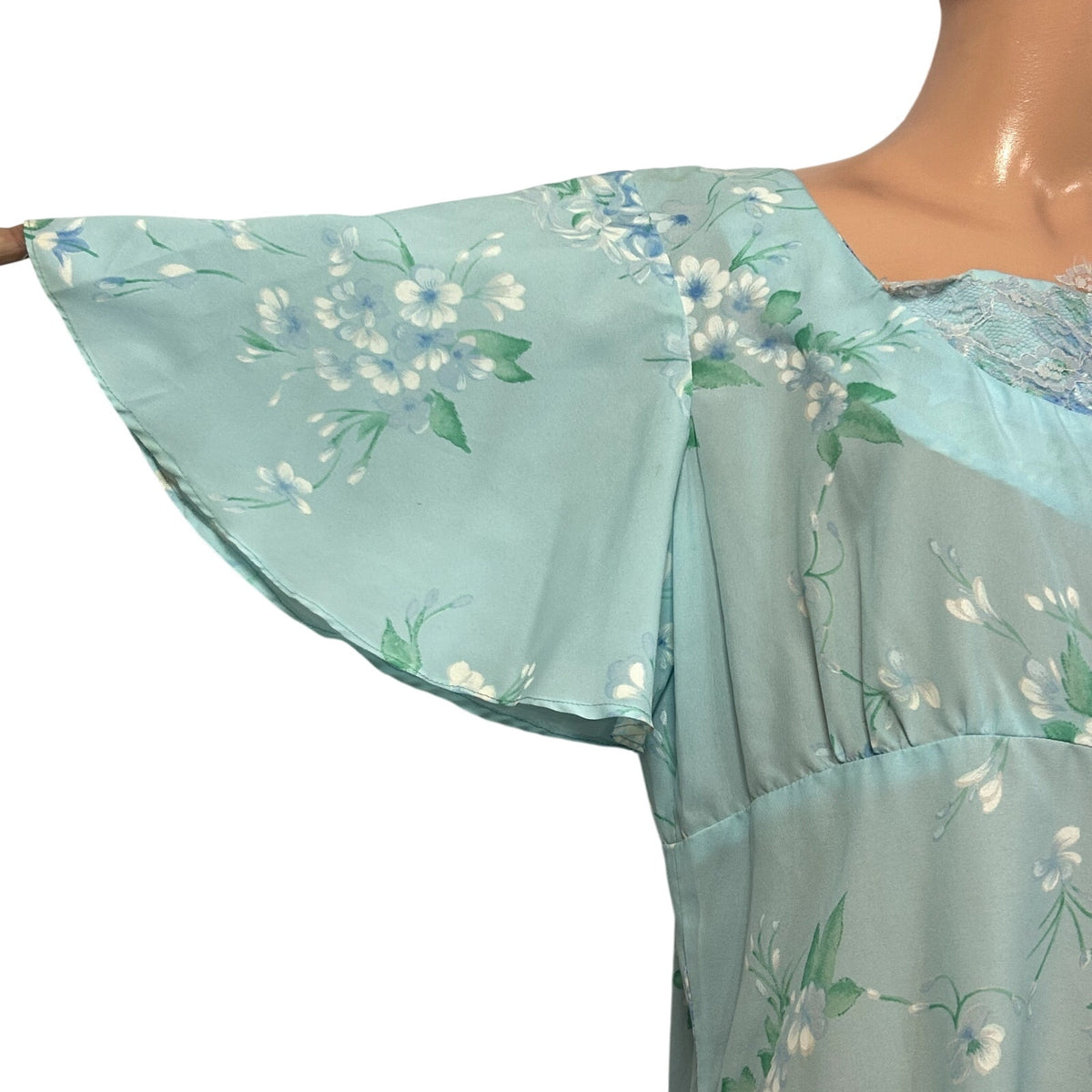 VTG 70s Handmade L Blue Floral Chiffon Capelet Maxi Dress Cottagecore Fairy Glam
