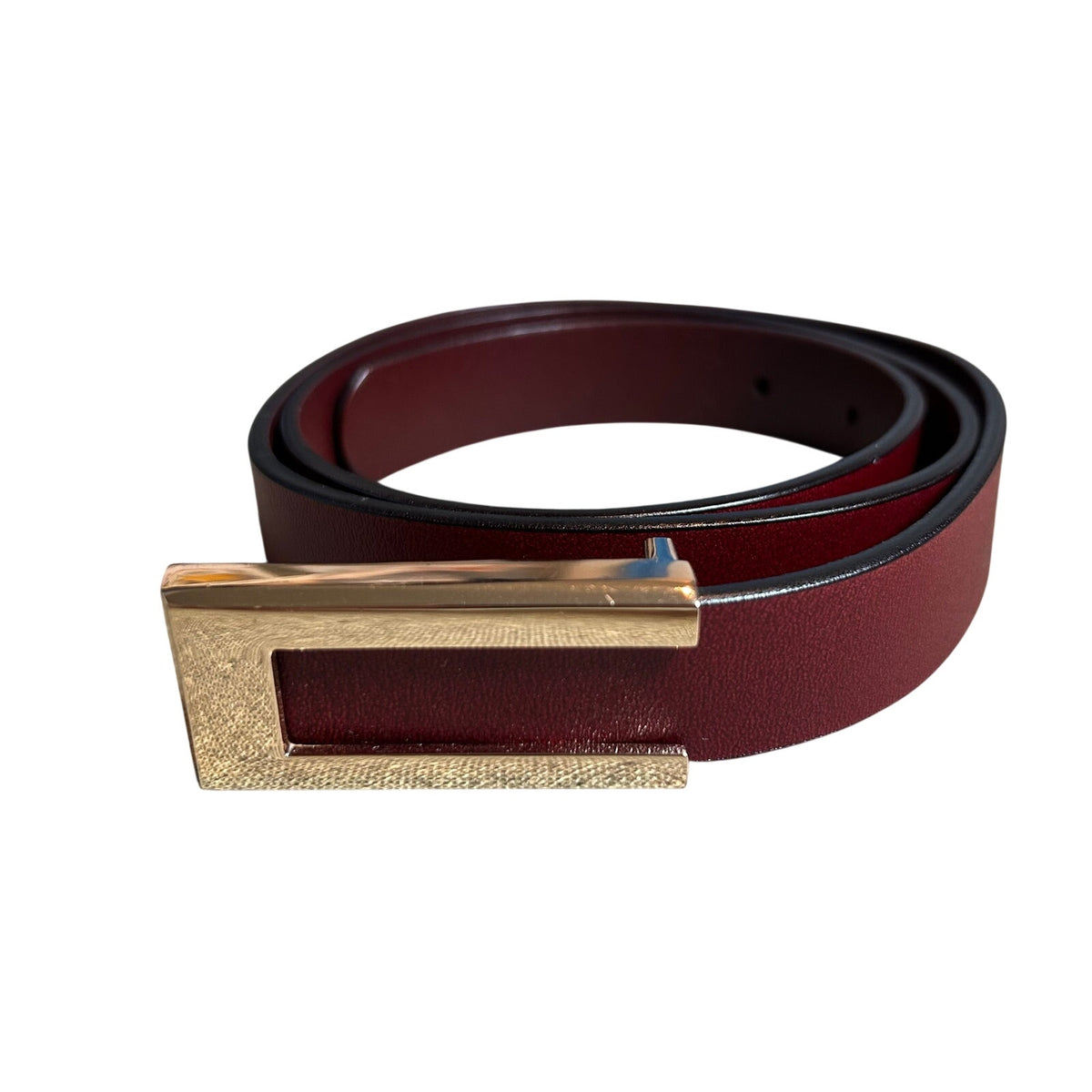 VTG Red Brown Adjustable Leather Belt Brass Buckle Minimalist Retro Western Boho