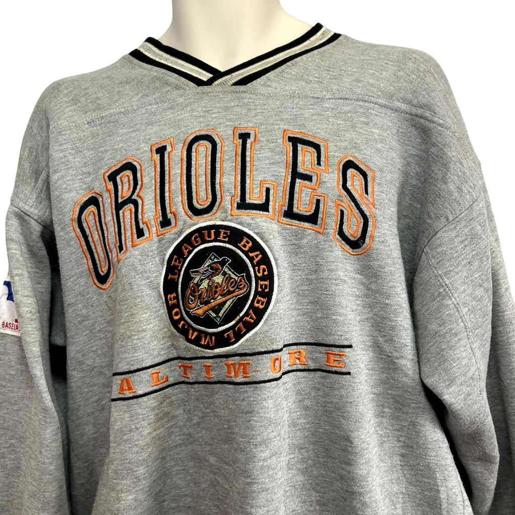 VTG 90s Lee Sport L Baltimore Orioles MLB V-Neck Pullover Sweater Baseball