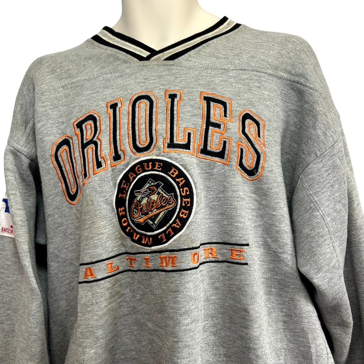 VTG 90s Lee Sport L Baltimore Orioles MLB V-Neck Pullover Sweater Baseball