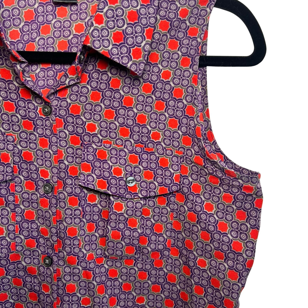 Ann Taylor Purple Red Geometric S Sleeveless Button Down Top Casual Preppy Retro