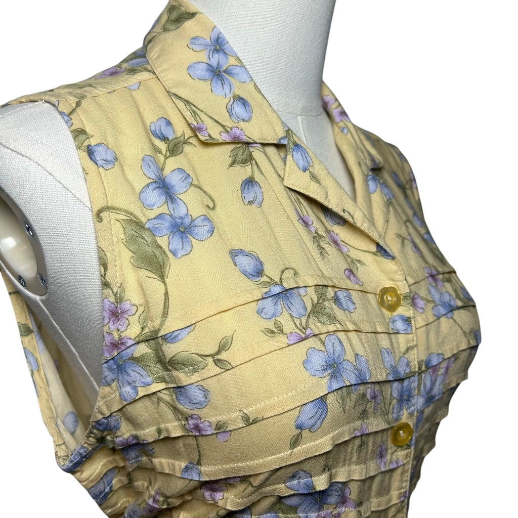 VTG 90s Erika Collection Yellow Floral Maxi Shirt Dress M Cottage Grandma Grunge