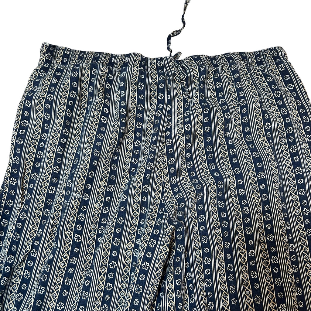 VTG Sag Harbor Petite Floral Rayon Wide Leg Pants Blue 90s L Drawstring