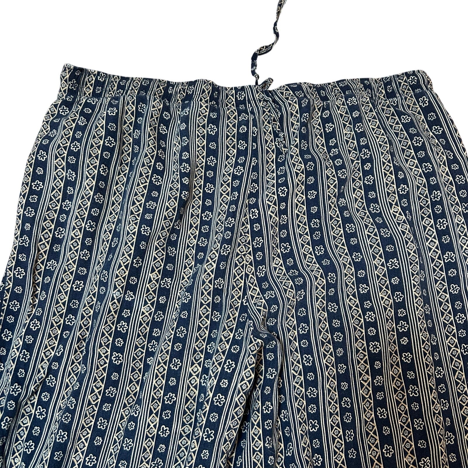 VTG Sag Harbor Petite Floral Rayon Wide Leg Pants Blue 90s L Drawstring