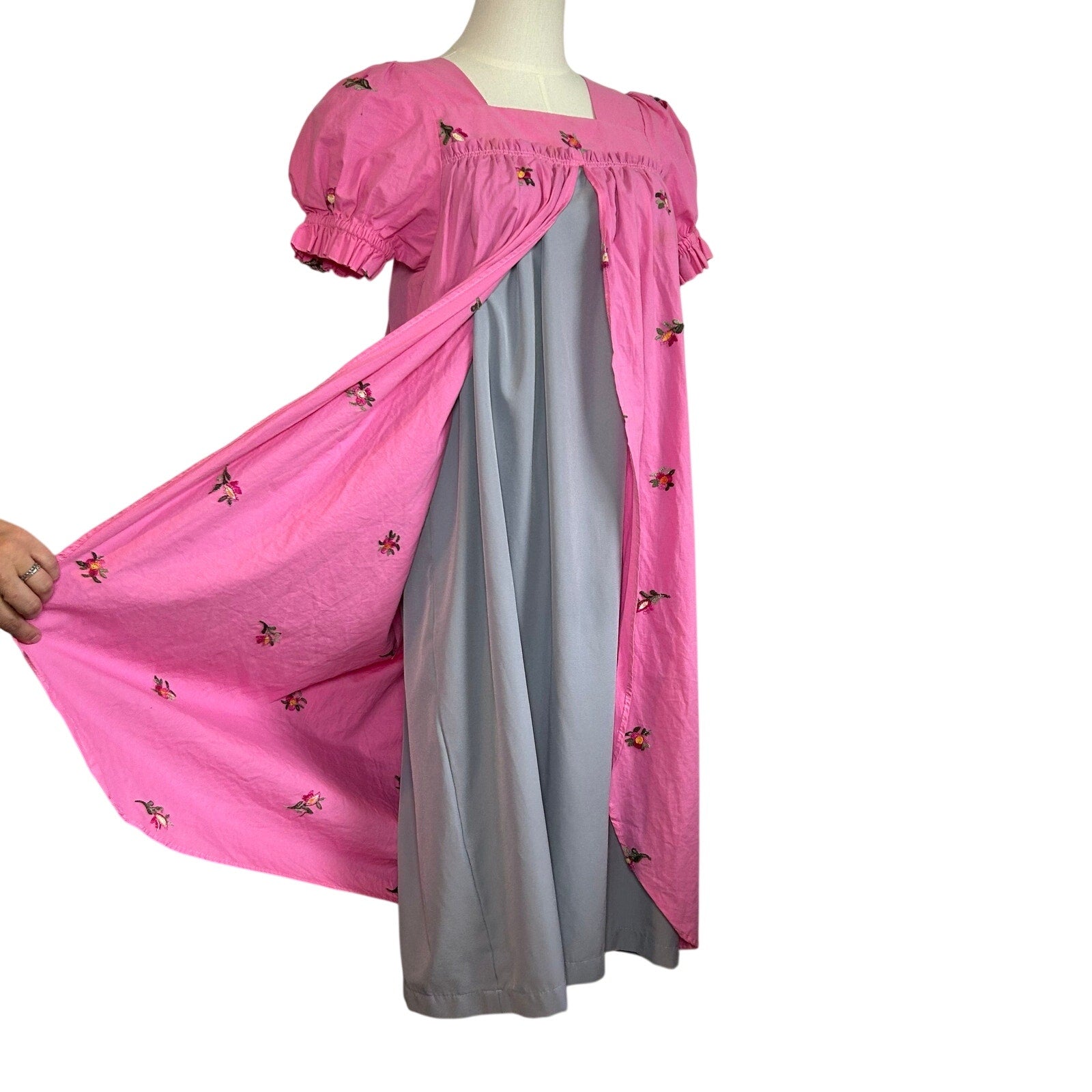 Pink Floral Puff Sleeve Square Neck Regency Bridgerton Dress S Cottage Coquette