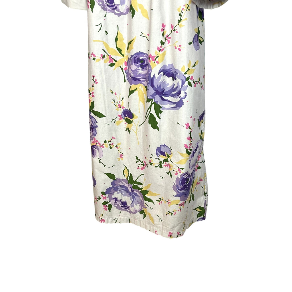 VTG 70s Grand Design S White Purple Floral Quilted Yoke Mumu Midi Dress Retro