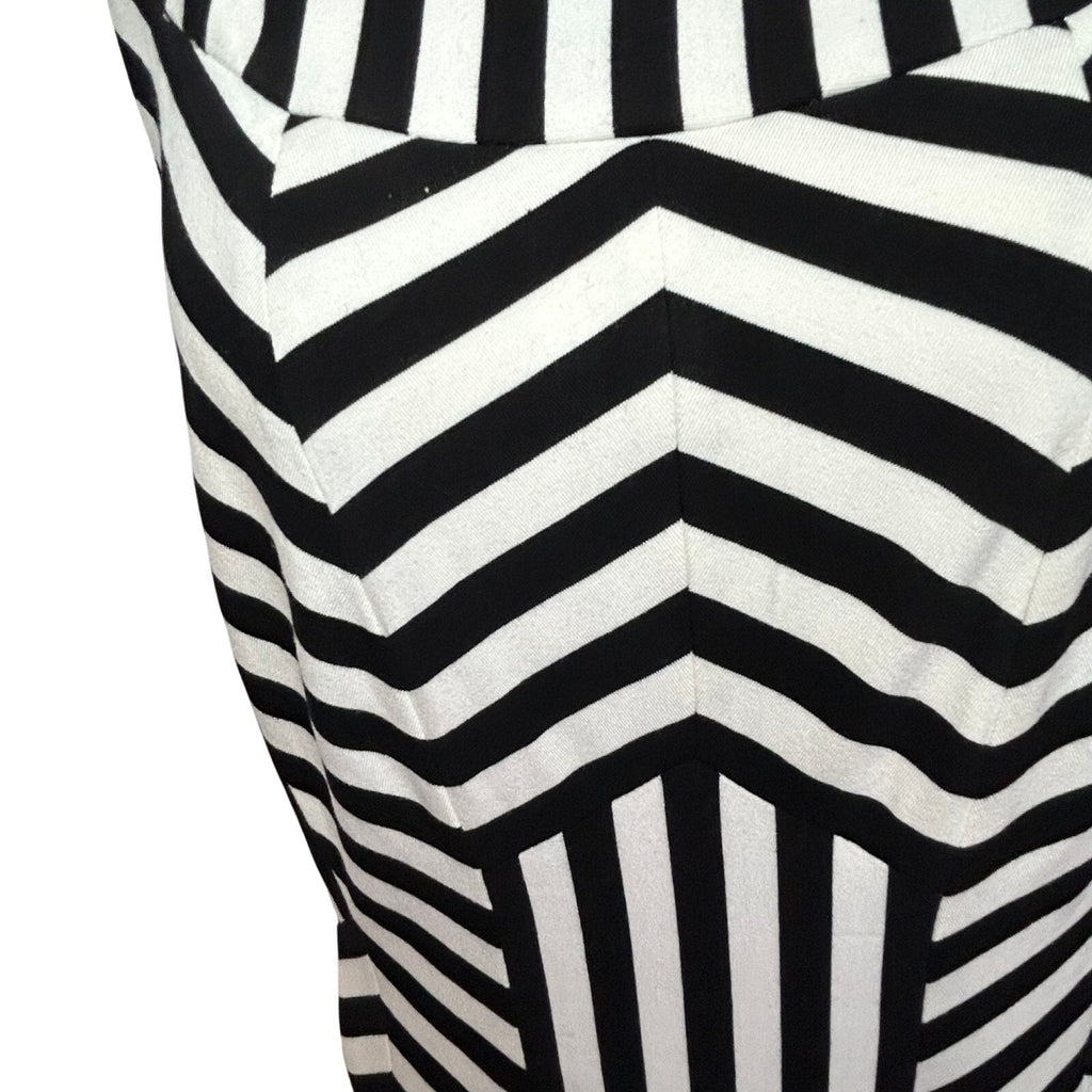 Vera Wang Black White Geometric Sleeveless Cocktail Dress 14 Goth Monochrome
