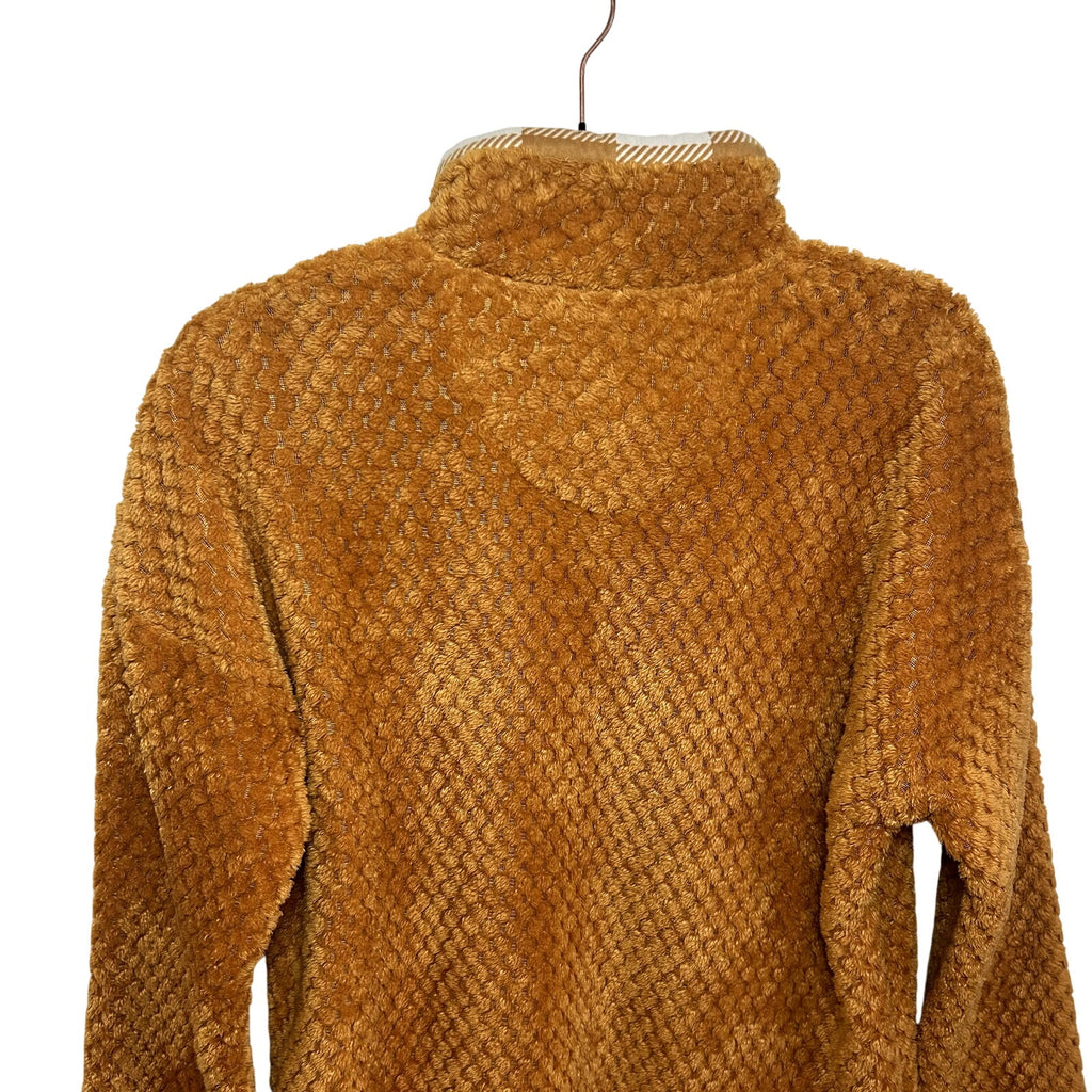 Simply Southern M Orange White Fleece Quarter Snap Henley Pullover Cozy Popcorn