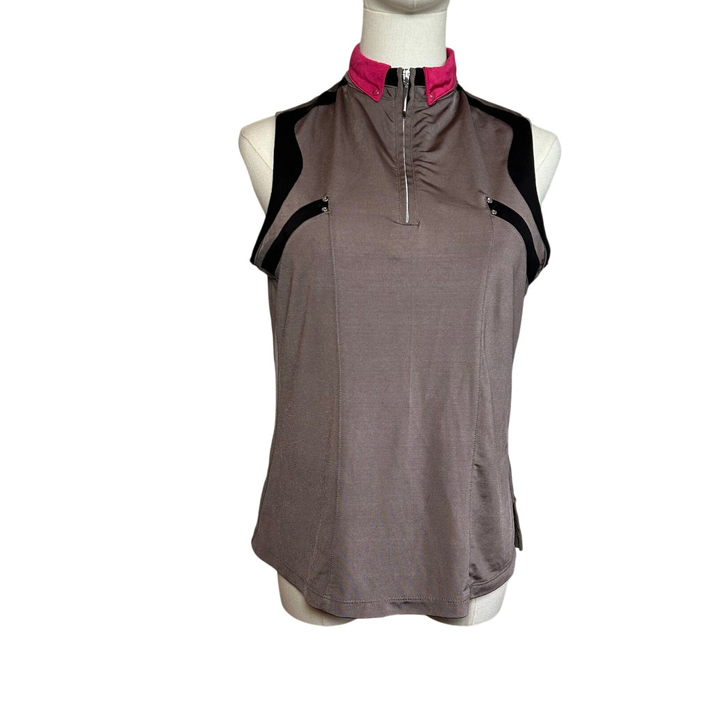 Jamie Sadock Sleeveless Zip Golf Polo Top Grey Pink S Studs Preppy Punk Retro