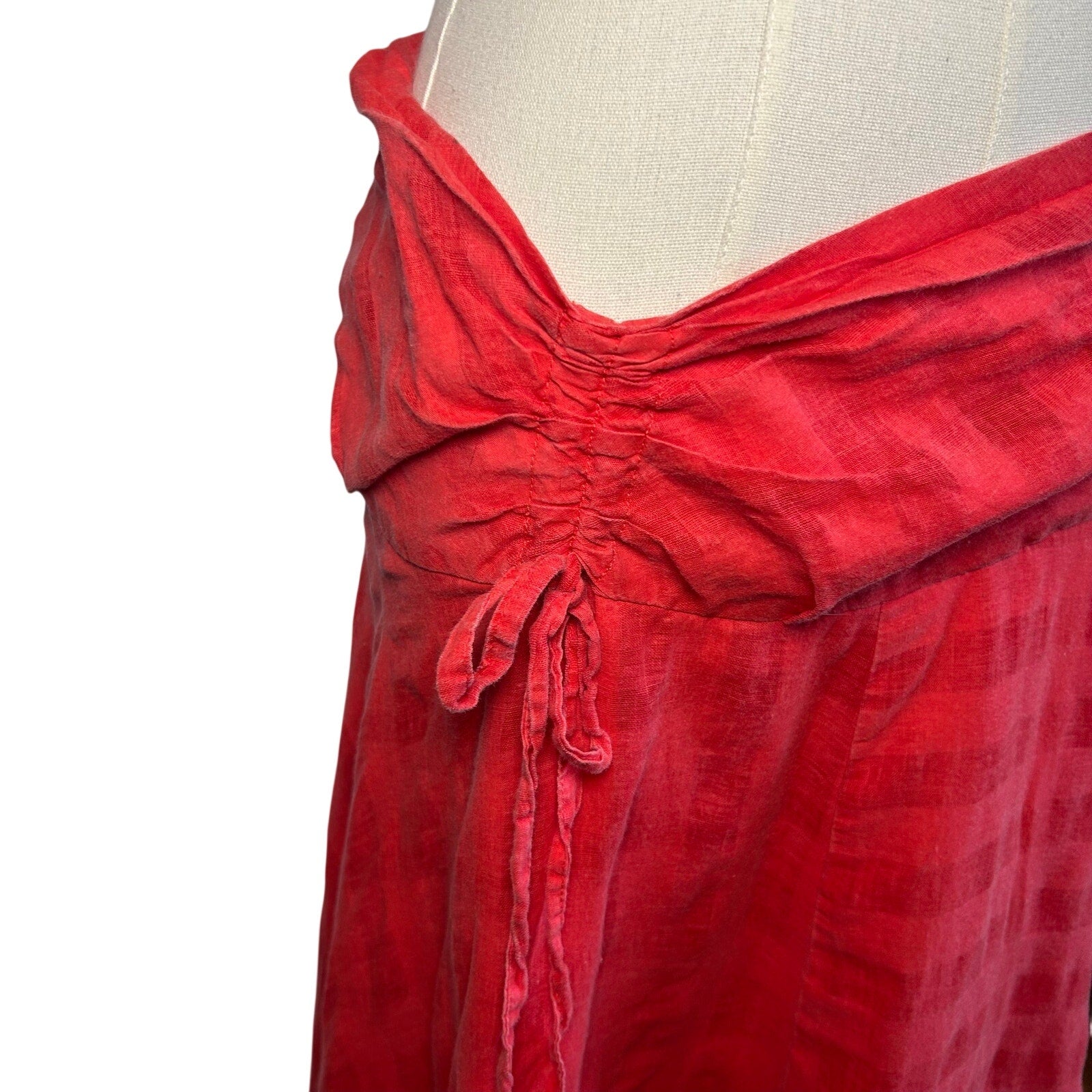 VTG Y2K Elegance Red Ruched A-Line Midi M Skirt Minimalist Casual Preppy Retro