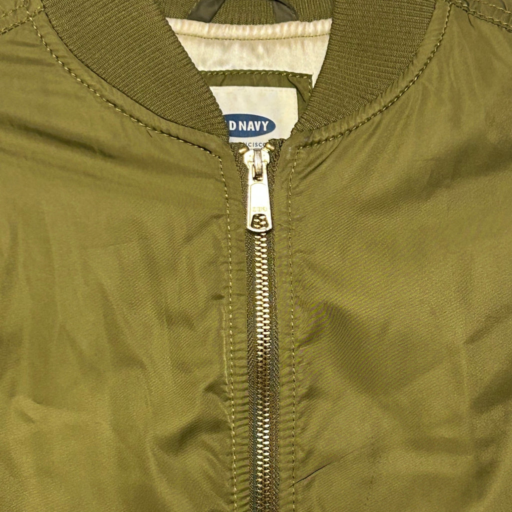 Old Navy Green Satin XS Bomber Jacket Retro Casual Streetwear Flight Coat Zip Up