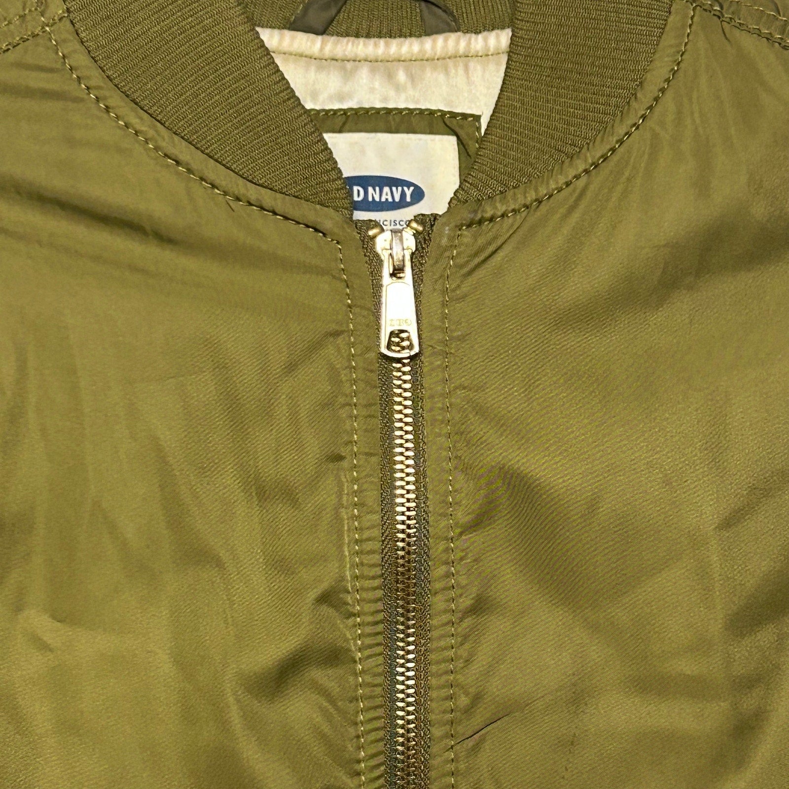 Old Navy Green Satin XS Bomber Jacket Retro Casual Streetwear Flight Coat Zip Up