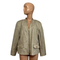 Jones New York Collection 16 Tan Cotton Stretch Moto Peplum Utility Jacket Chic