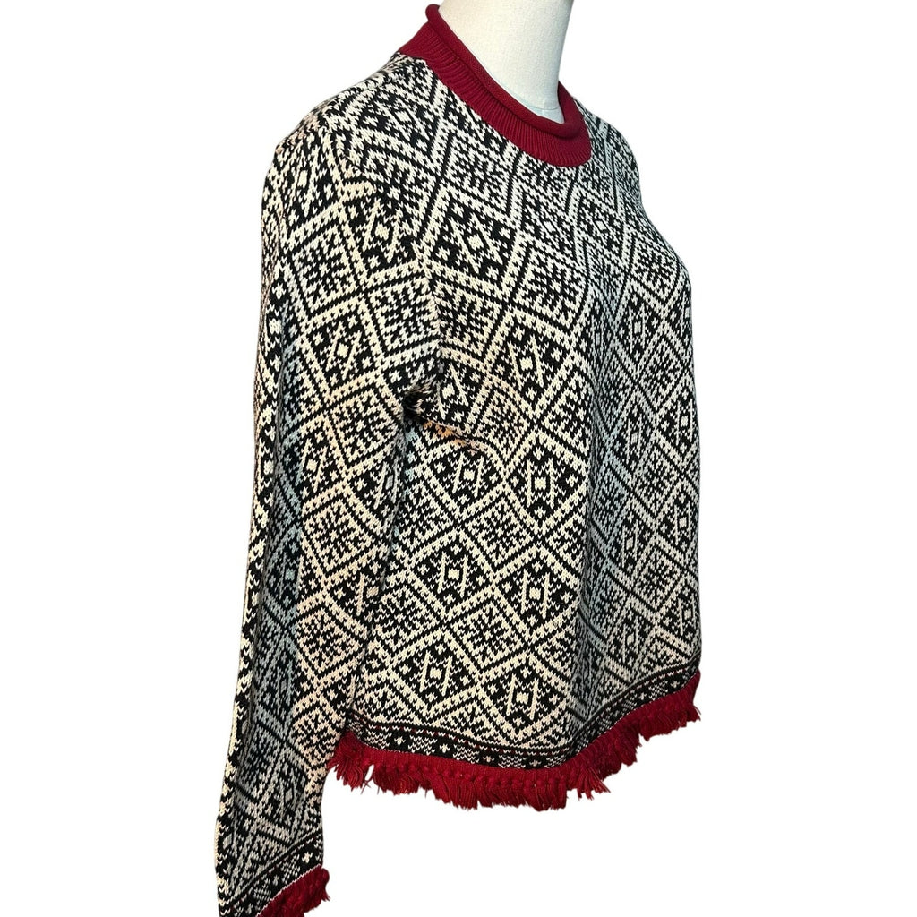 VTG 90s Talbots Large Winter Chalet Snowflake Fringe Knit Pullover Sweater Luxe