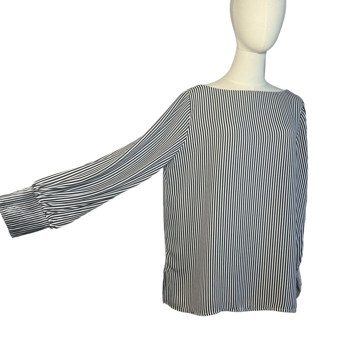 Ann Taylor Modern Striped Boat Neck Blouse Smocked Cuff Minimalist Preppy Large