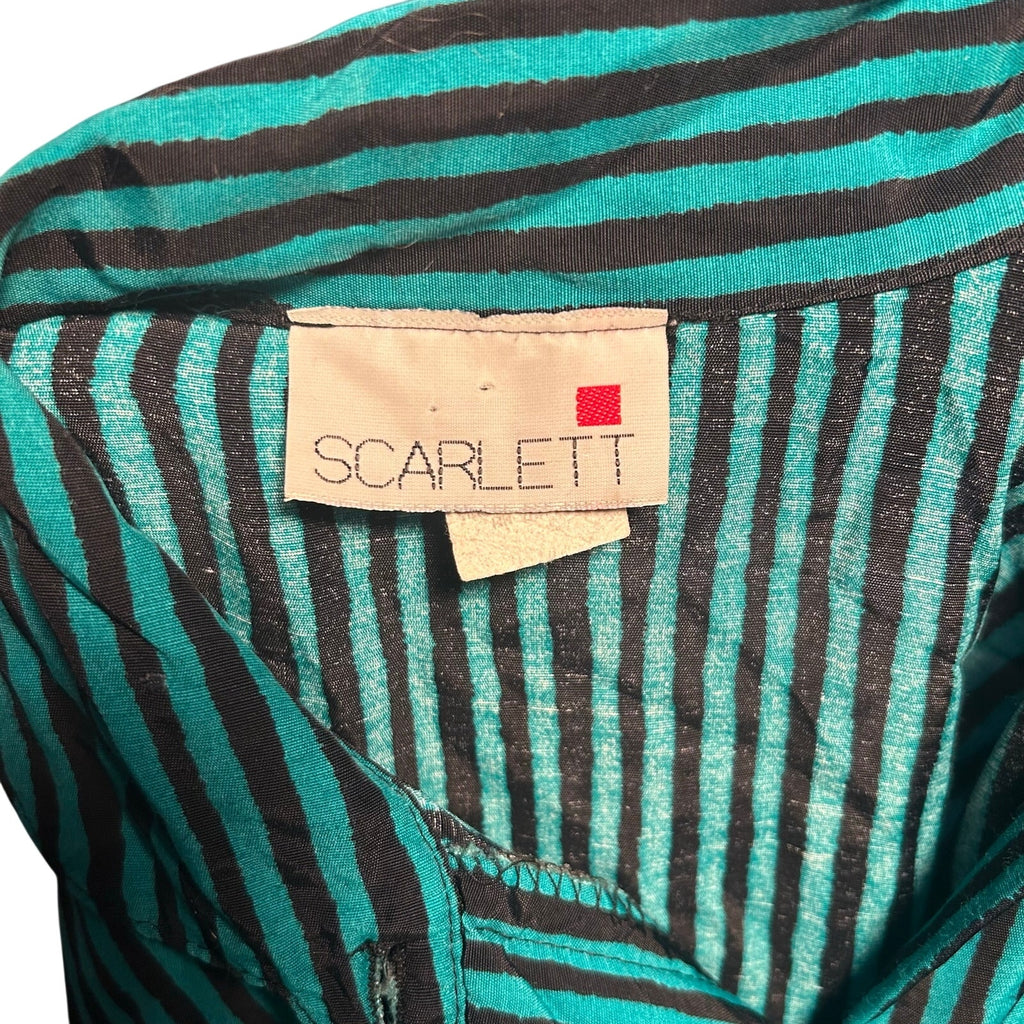 VTG 80s Scarlett Green Black Striped Rayon Midi Dress S Retro Boho Whimsigoth