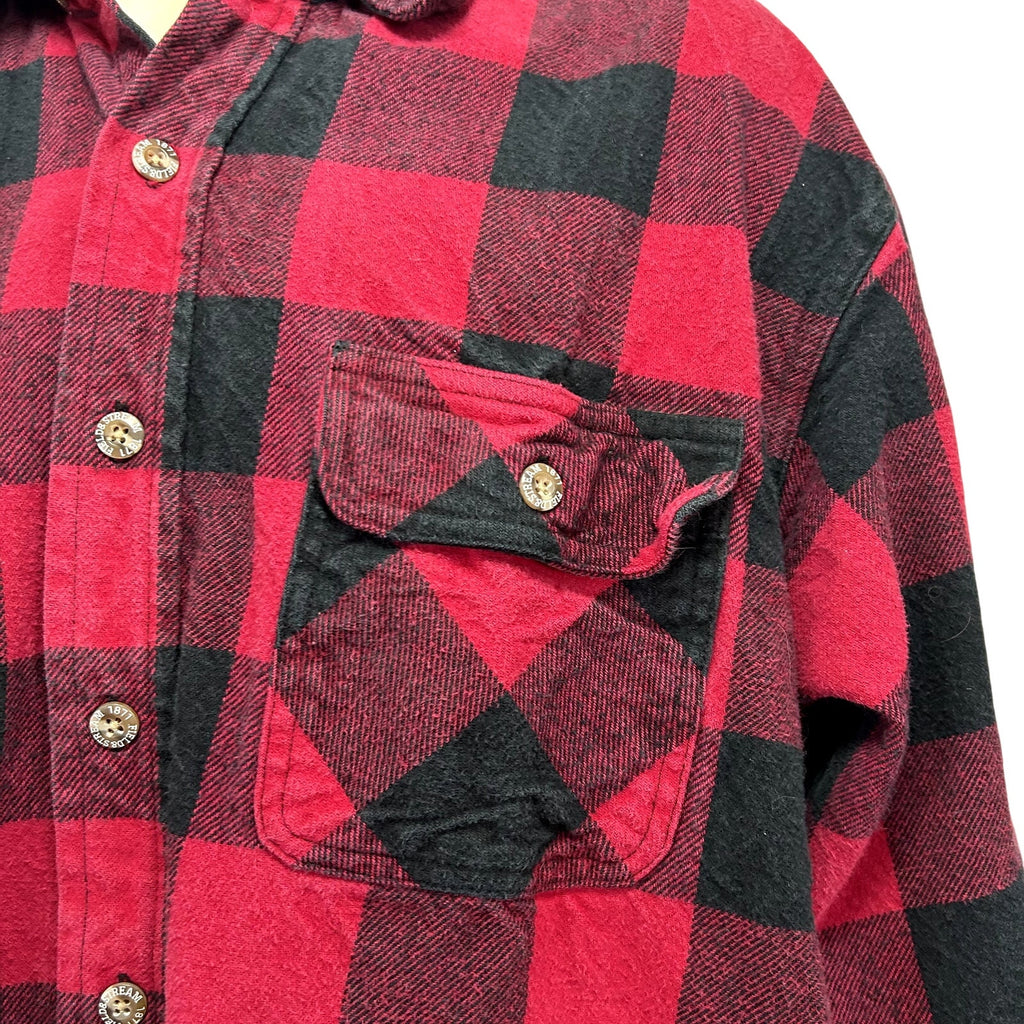 Field & Stream XL Red Buffalo Plaid Heavy Cotton Flannel Grunge Gorpcore Shirt