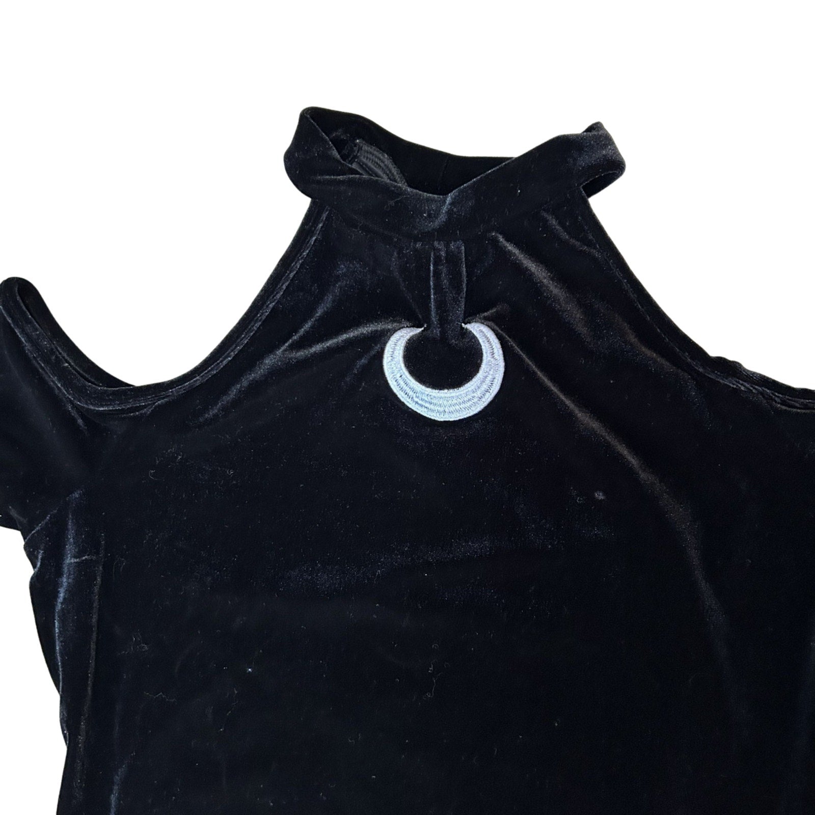 Romwe Black Velvet Crescent Moon Bell Sleeve Crop Top Goth Witchy Boho Medium