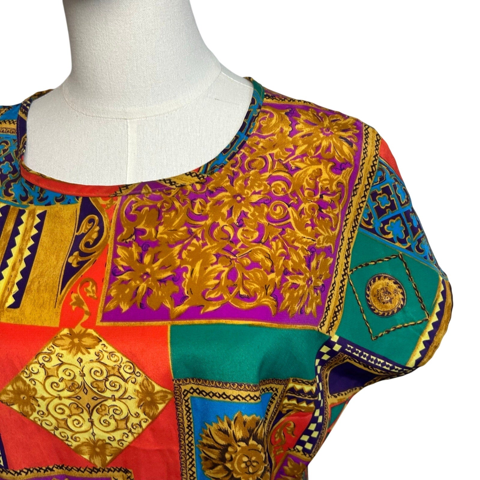 VTG 80s Multicolor Geometric L Short Sleeve Top Office Siren Maximalist Retro