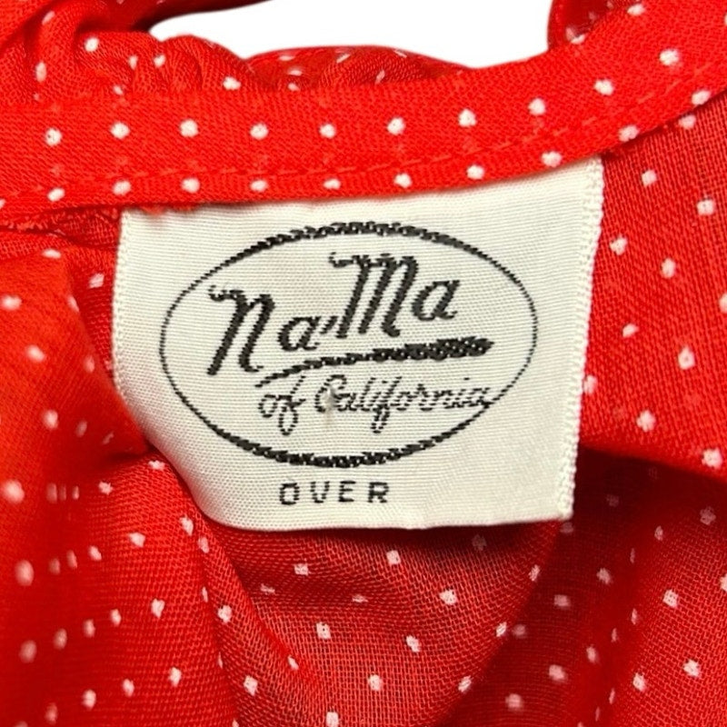 VTG 70s NaMa of California Red M Ruffle Polka Dot Blouse Coquette Whimsigoth