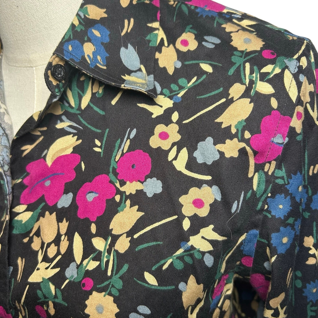 Lauren Ralph Lauren Floral Non-Iron Button Down Shirt Medium Black Pink Career