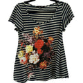 Forever 21 Navy White Striped Floral Graphic Tee Modal Blend Soft Casual Medium